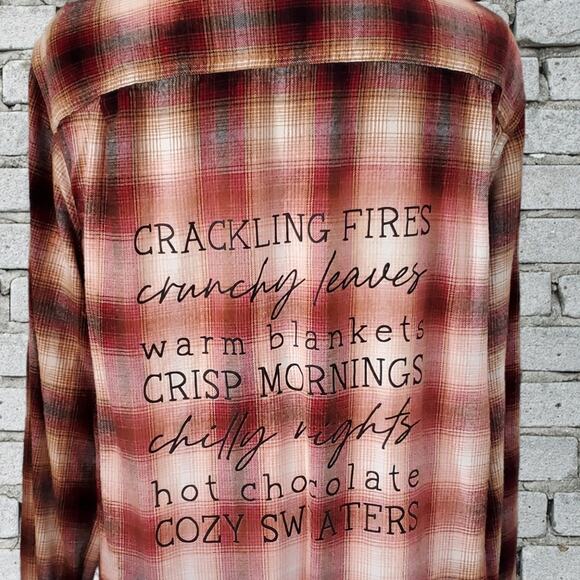 Fall Mood List Custom Flannel Shirt, Leaves Hot Chocolate, Cozy Sweaters, XL - Picture 1 of 7